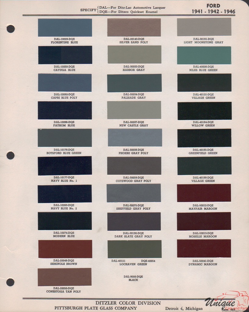 1941 Ford Paint Charts PPG